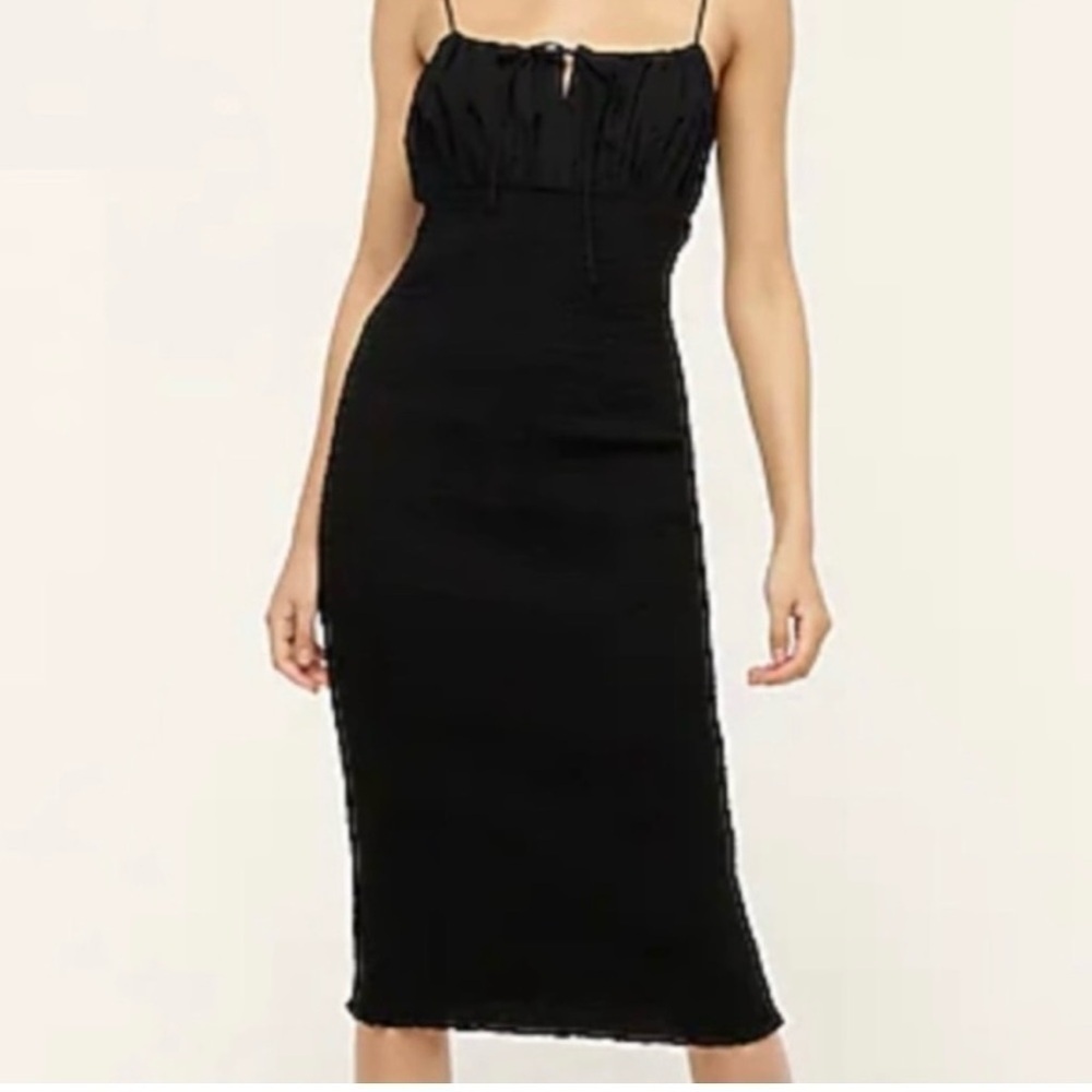 J.Crew Smocked Black Bodycon Tank Dress Sz 2 Mid Length NWOT